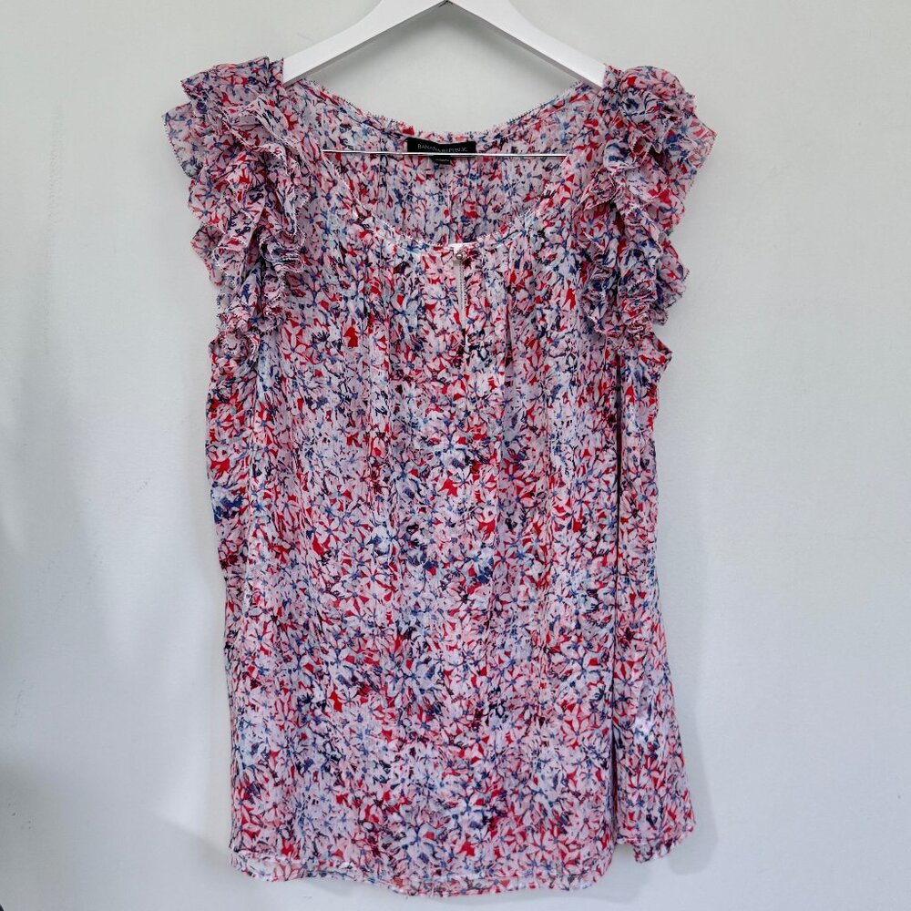 Banana Republic diaphanous ruffle shoulder chiffon layered floral top